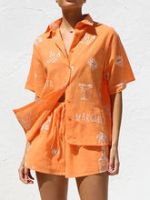 Printed Button Down Short Sleeve Top and Shorts Set - MyEmpired