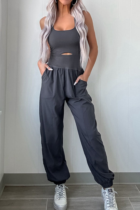 Cutout Square Neck Wide Strap Active Jumpsuit - MyEmpired