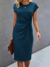 Twist Front Crew Neck Solid Dress - MyEmpired