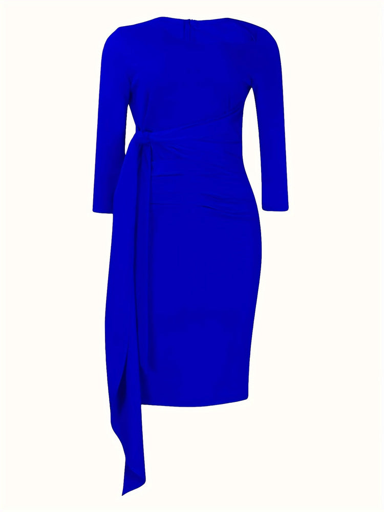 Crew Neck Sash Sheath Dress - MyEmpired