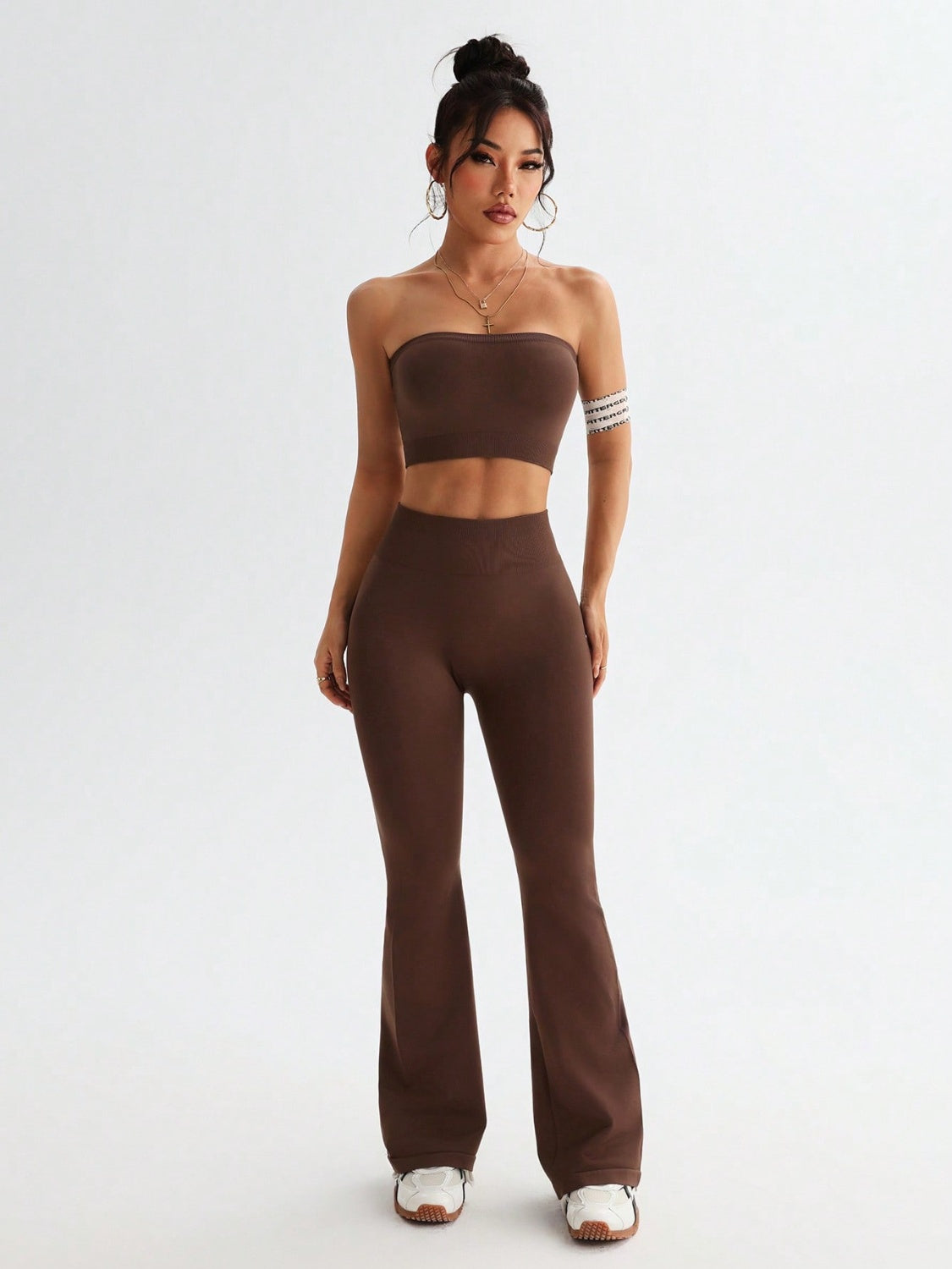 Tube Top and High Waist Flare Pants Active Set - MyEmpired