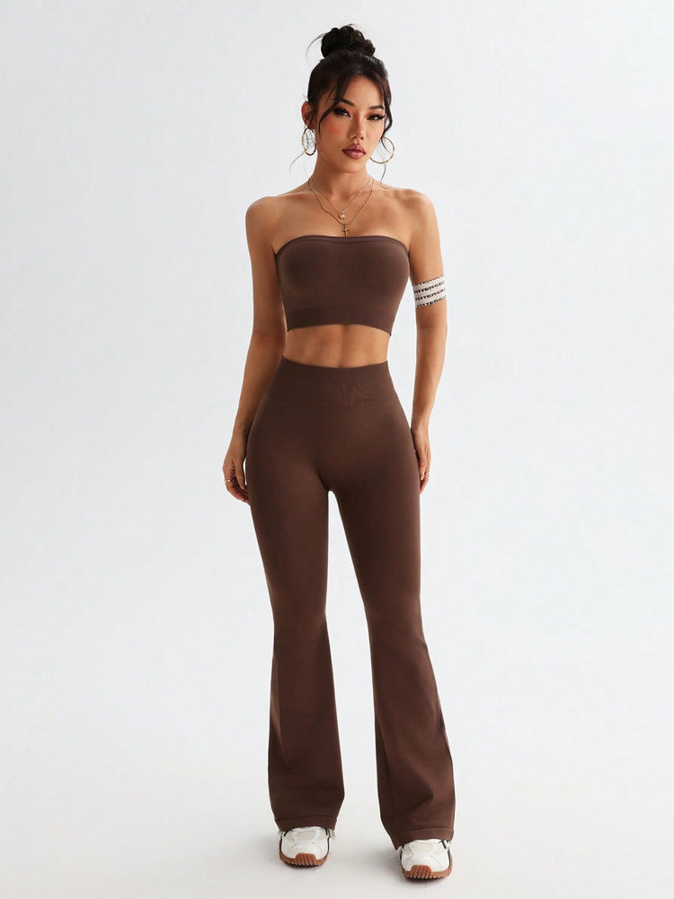 Tube Top and High Waist Flare Pants Active Set - MyEmpired