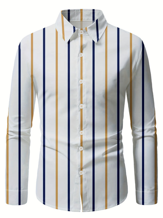 Men's Casual Striped Long Sleeve Button-Down Shirt