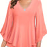 Solid Color V-neck Blouse, Casual Flare Sleeve Layered Hem Top For Spring & Fall, Women&