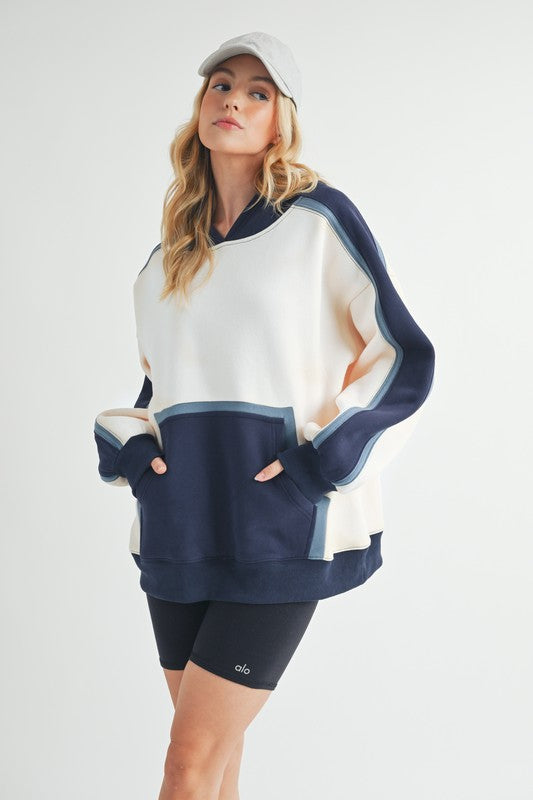 Aemi + Co Color Block Kangaroo Pocketed Hoodie - MyEmpired