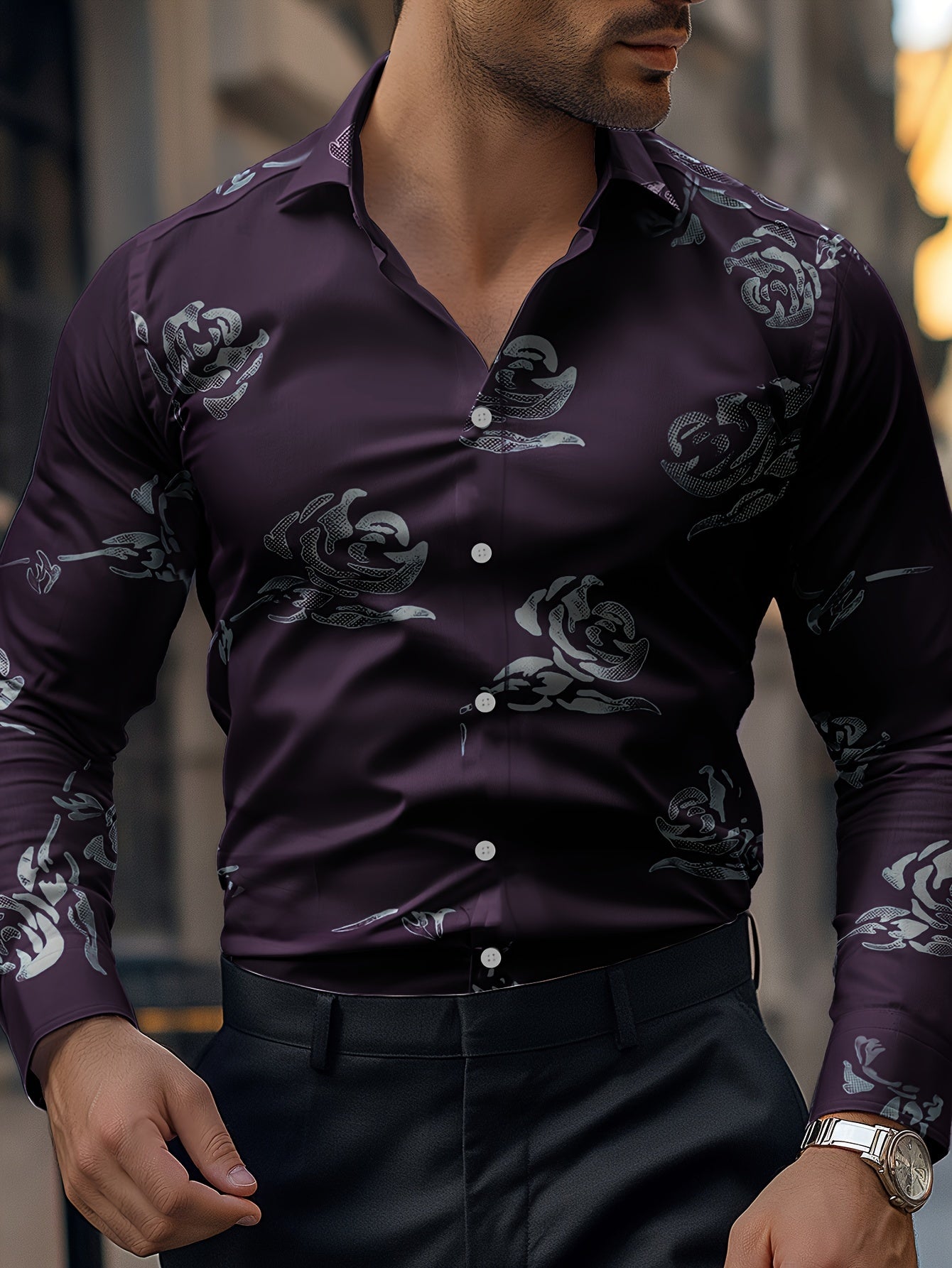 Floral Print Men's Formal Long Sleeve Shirt