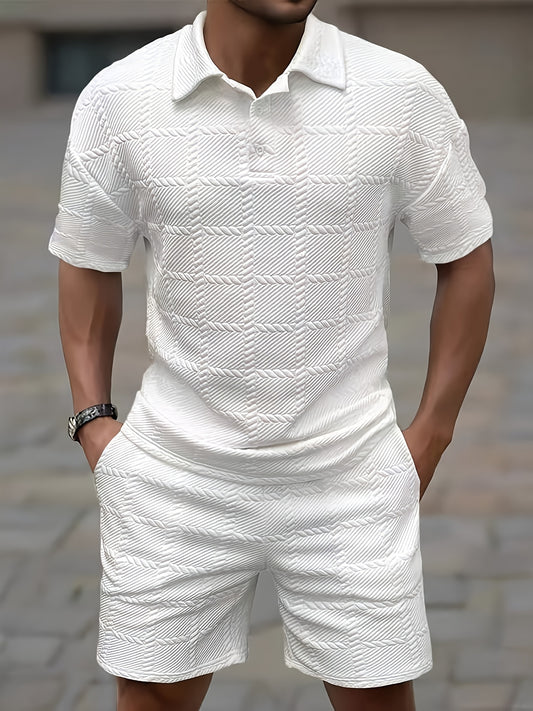 2-piece Men's Solid Textured Design Summer Outfit Set