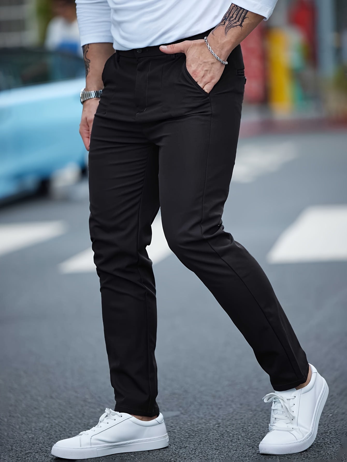 Men's Solid Color Straight Leg Pants, Casual Versatile Comfy Slim Trousers For Spring And Fall As Gift