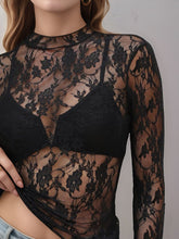 Floral Mock Neck Long Sleeve Mesh Top - MyEmpired