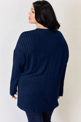 Basic Bae Full Size Ribbed Half Button Long Sleeve High-Low T-Shirt - MyEmpired