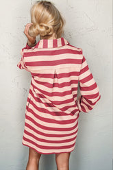 Double Take Full Size Striped Contrast Collared Neck Long Sleeve Dress - MyEmpired