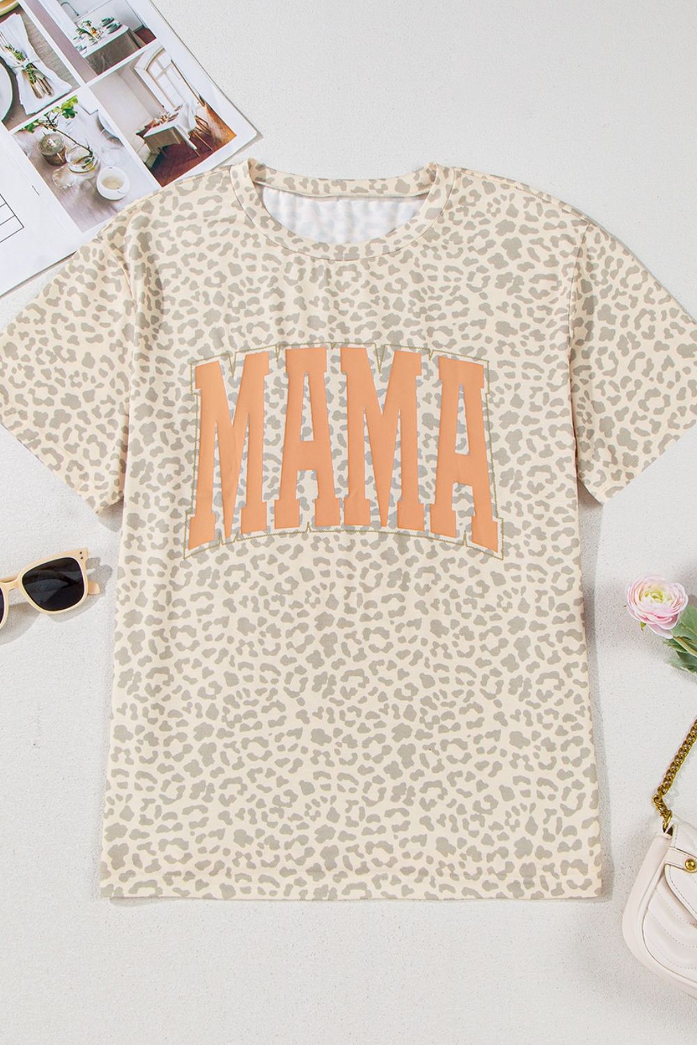 MAMA Letter Graphic Leopard Round Neck T-Shirt - MyEmpired