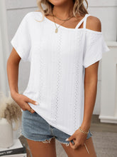 Eyelet Asymmetrical Shoulder Short Sleeve T-Shirt - MyEmpired