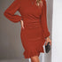 Ruched Ruffle Wrap Bodycon Dress, Elegant Crew Neck Long Sleeve Dress For Spring & Fall, Women&