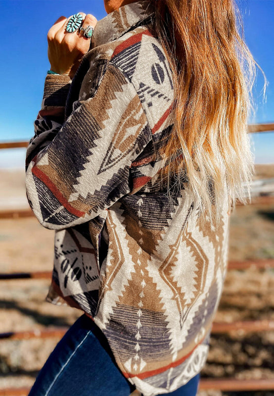 Geometric Half Button Long Sleeve Sweatshirt - MyEmpired
