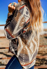 Geometric Half Button Long Sleeve Sweatshirt - MyEmpired