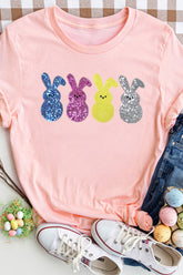 Sequin Bunny Round Neck Short Sleeve T-Shirt - MyEmpired