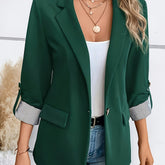 Notched Collar Button Front Blazer, Elegant Long Sleeve Blazer For Office & Work, Women&