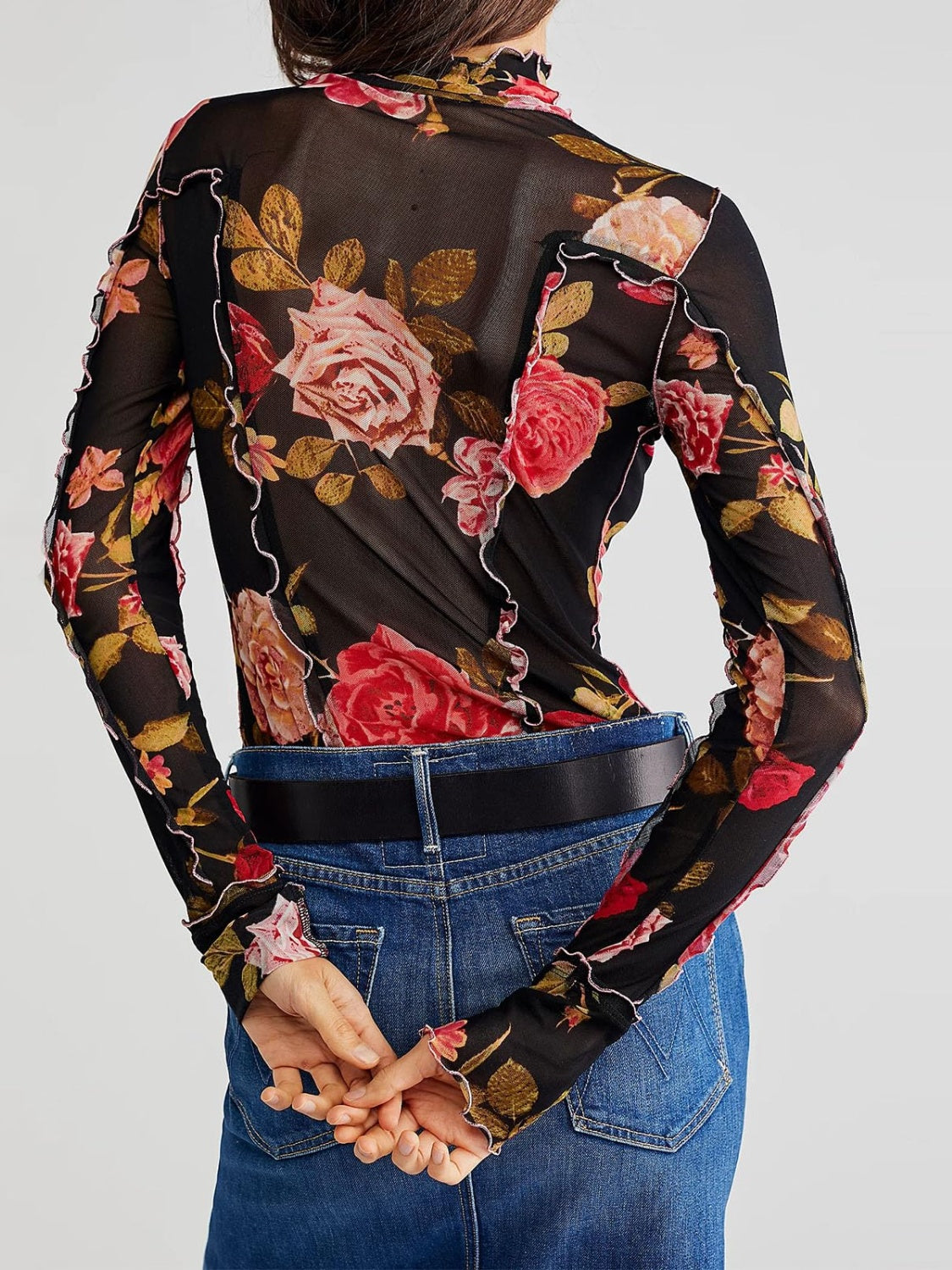 Floral Mock Neck Long Sleeve Top - MyEmpired