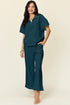 Double Take Full Size Texture Half Zip Short Sleeve Top and Pants Set - MyEmpired