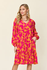 Double Take Full Size Printed Ruffle Hem Dress with Pocket - MyEmpired