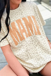 MAMA Letter Graphic Leopard Round Neck T-Shirt - MyEmpired
