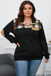 Plus Size Waffle-Knit Collared Neck Sweatshirt - MyEmpired