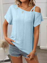 Eyelet Asymmetrical Shoulder Short Sleeve T-Shirt - MyEmpired