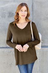 Basic Bae Full Size V-Neck Long Sleeve Top - MyEmpired