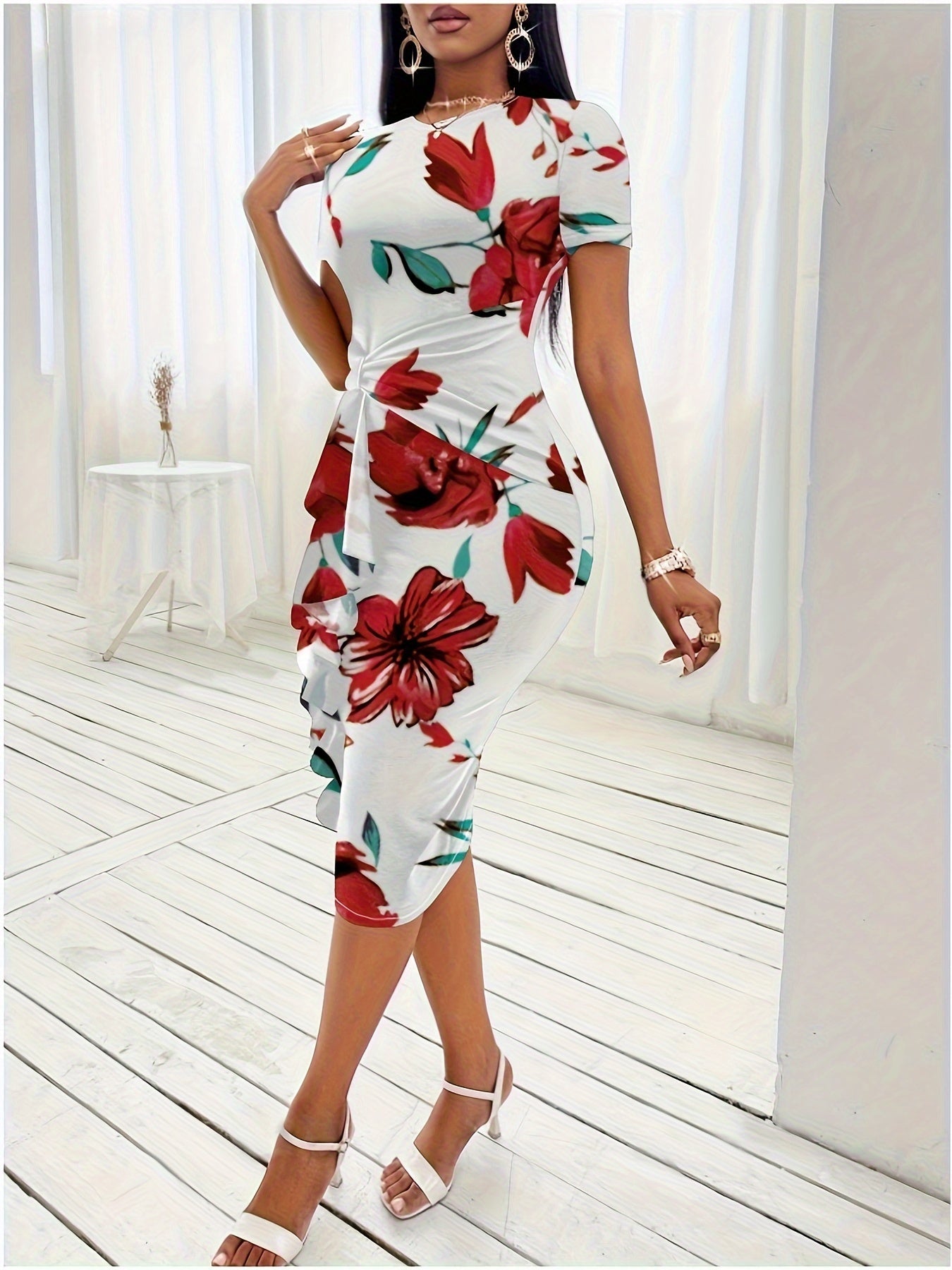 Floral Print Knot Bodycon Dress - MyEmpired