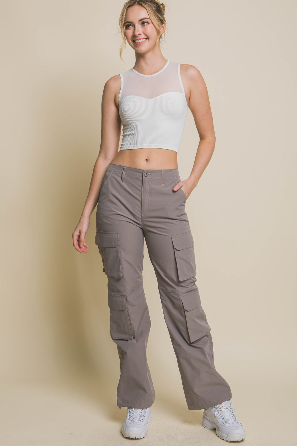 Love Tree Round Neck Ribbed Cropped Mesh Tank - MyEmpired