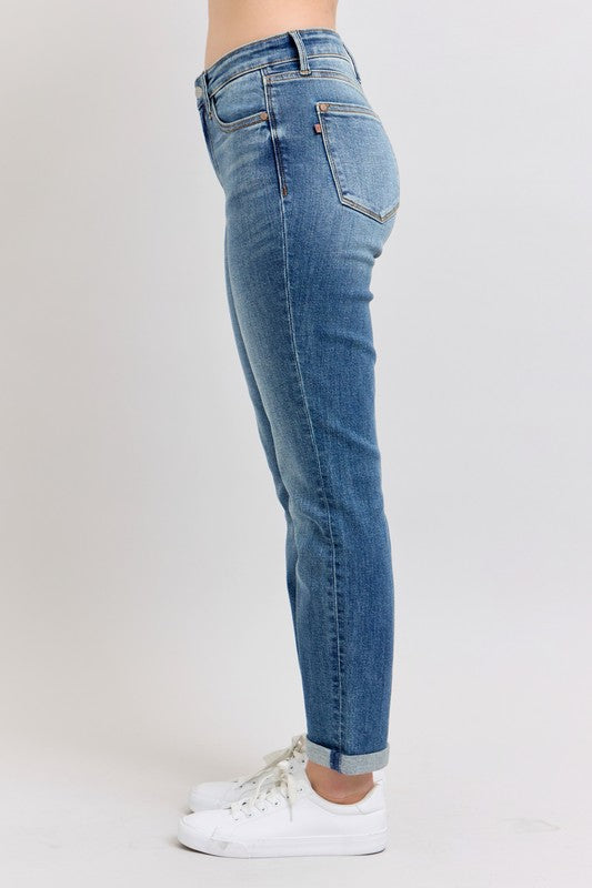 Judy Blue Full Size Mid Rise Skinny Cuff Jeans with Pockets Plus Size - MyEmpired