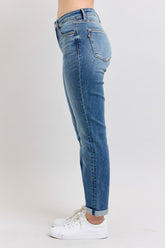 Judy Blue Full Size Mid Rise Skinny Cuff Jeans with Pockets Plus Size - MyEmpired