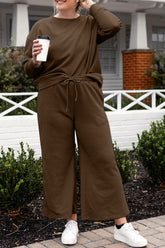Double Take Full Size Textured Long Sleeve Top and Drawstring Pants Set - MyEmpired