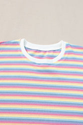 Striped Round Neck Short Sleeve Top and Pants Set - MyEmpired