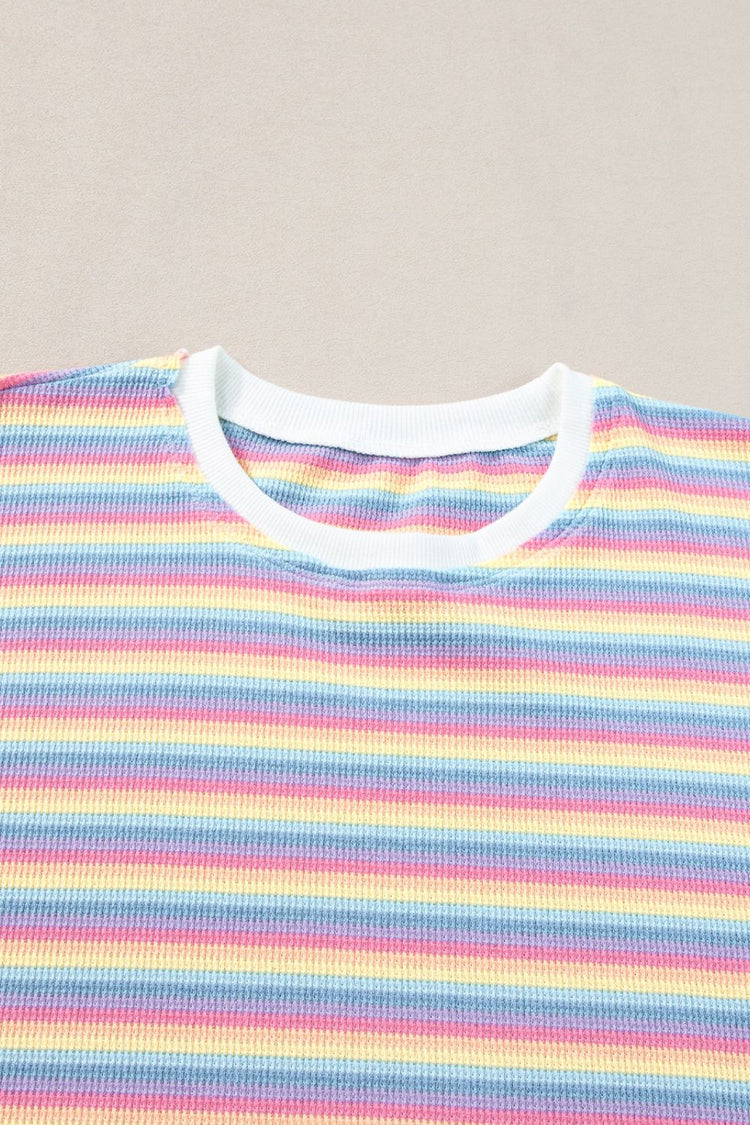 Striped Round Neck Short Sleeve Top and Pants Set - MyEmpired