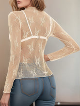 Floral Mock Neck Long Sleeve Mesh Top - MyEmpired
