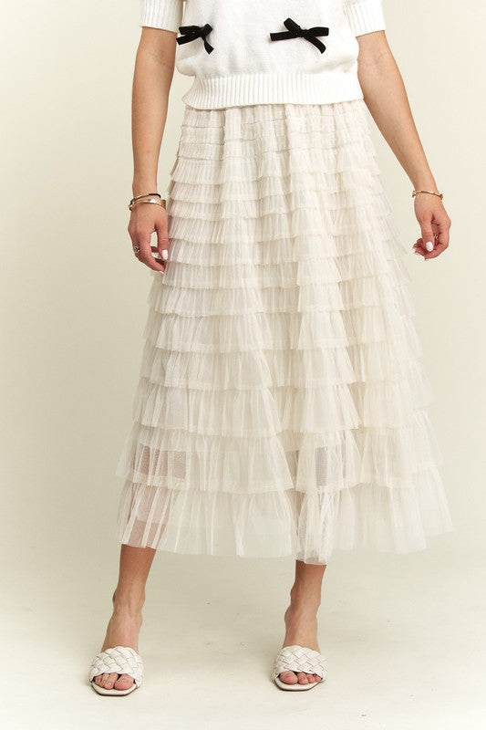 ADORA Elastic Waist Layered Mesh Midi Skirt - MyEmpired