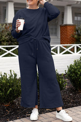 Double Take Full Size Textured Long Sleeve Top and Drawstring Pants Set - MyEmpired
