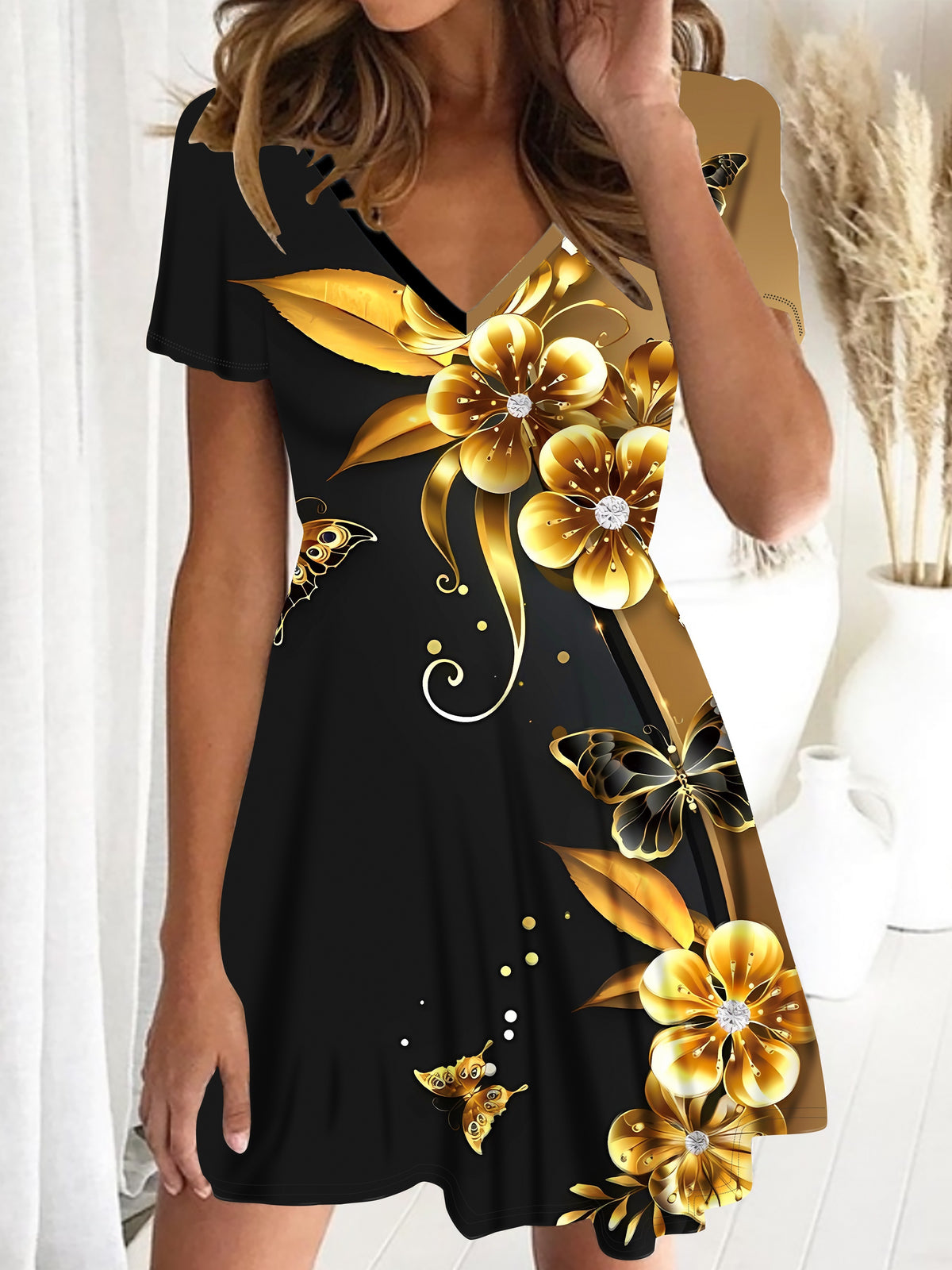 Floral Print V-neck Dress - MyEmpired