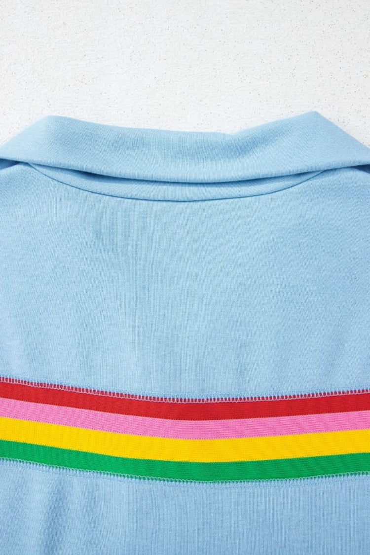 Rainbow Collared Short Sleeve Top and Shorts Set - MyEmpired