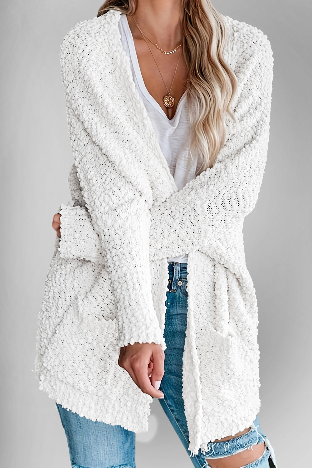 Double Take Pocketed Open Front Long Sleeve Cardigan - MyEmpired