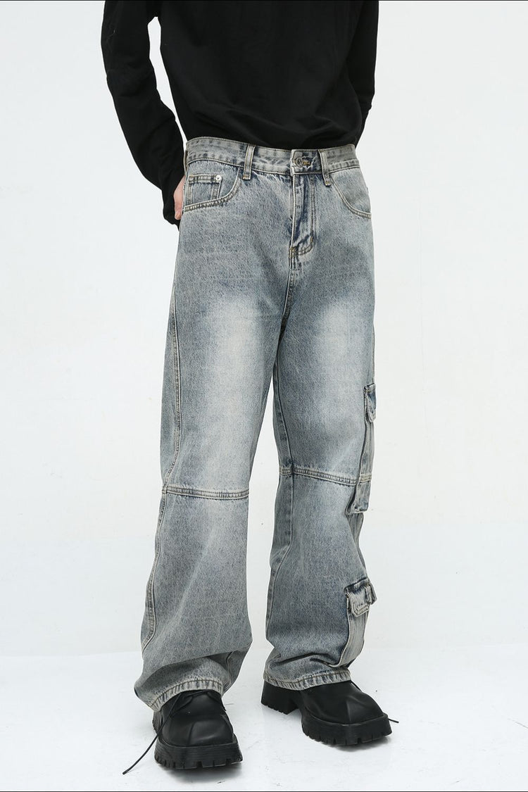Wide Leg Jeans with Cargo Pockets - MyEmpired