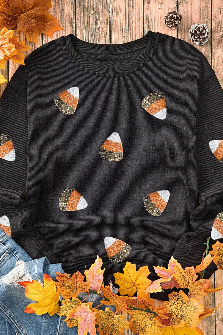 Sequin Round Neck Long Sleeve Sweatshirt - MyEmpired