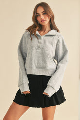 Aemi + Co Half Zip Raglan Sleeve Hoodie with Kangaroo Pocket - MyEmpired
