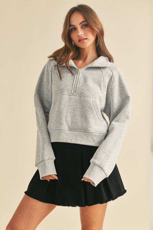 Aemi + Co Half Zip Raglan Sleeve Hoodie with Kangaroo Pocket - MyEmpired