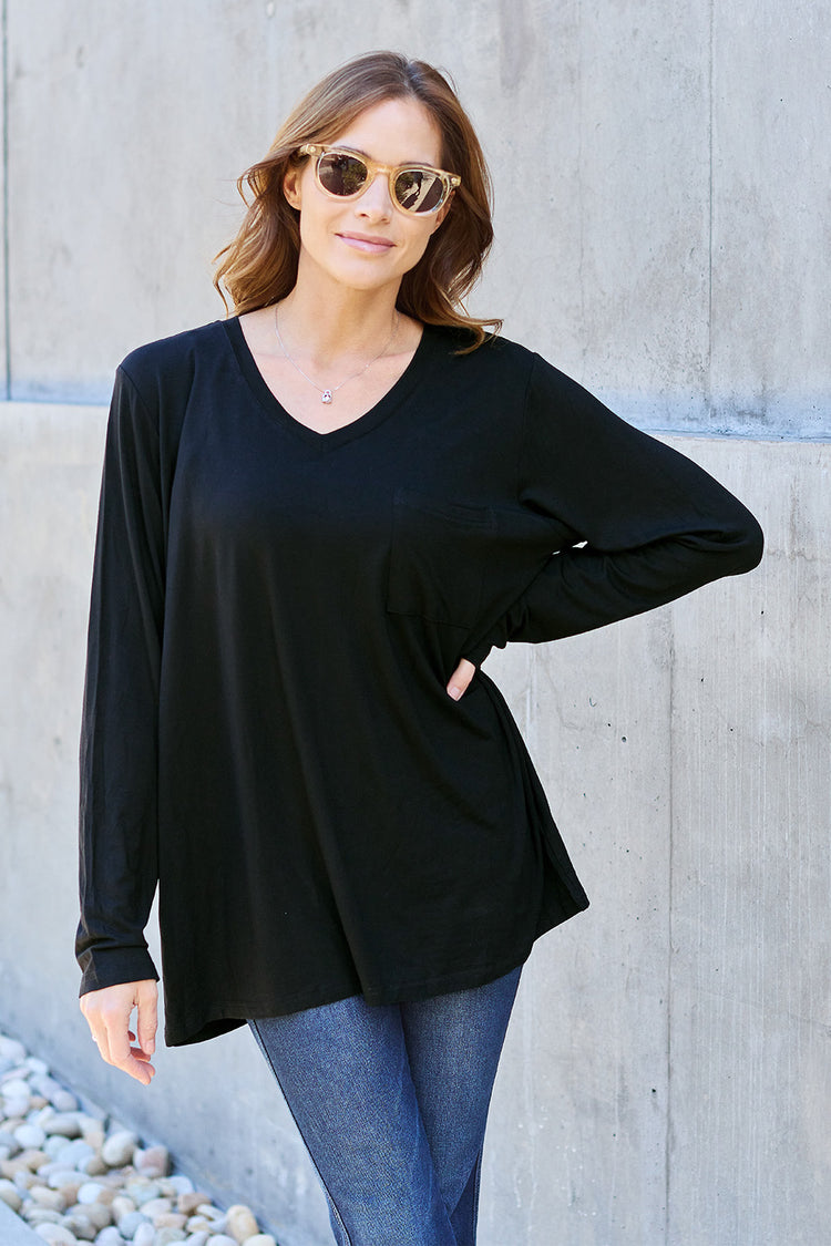 Basic Bae Full Size V-Neck Long Sleeve Top - MyEmpired