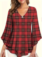 Solid Color V-neck Blouse, Casual Flare Sleeve Layered Hem Top For Spring & Fall, Women&