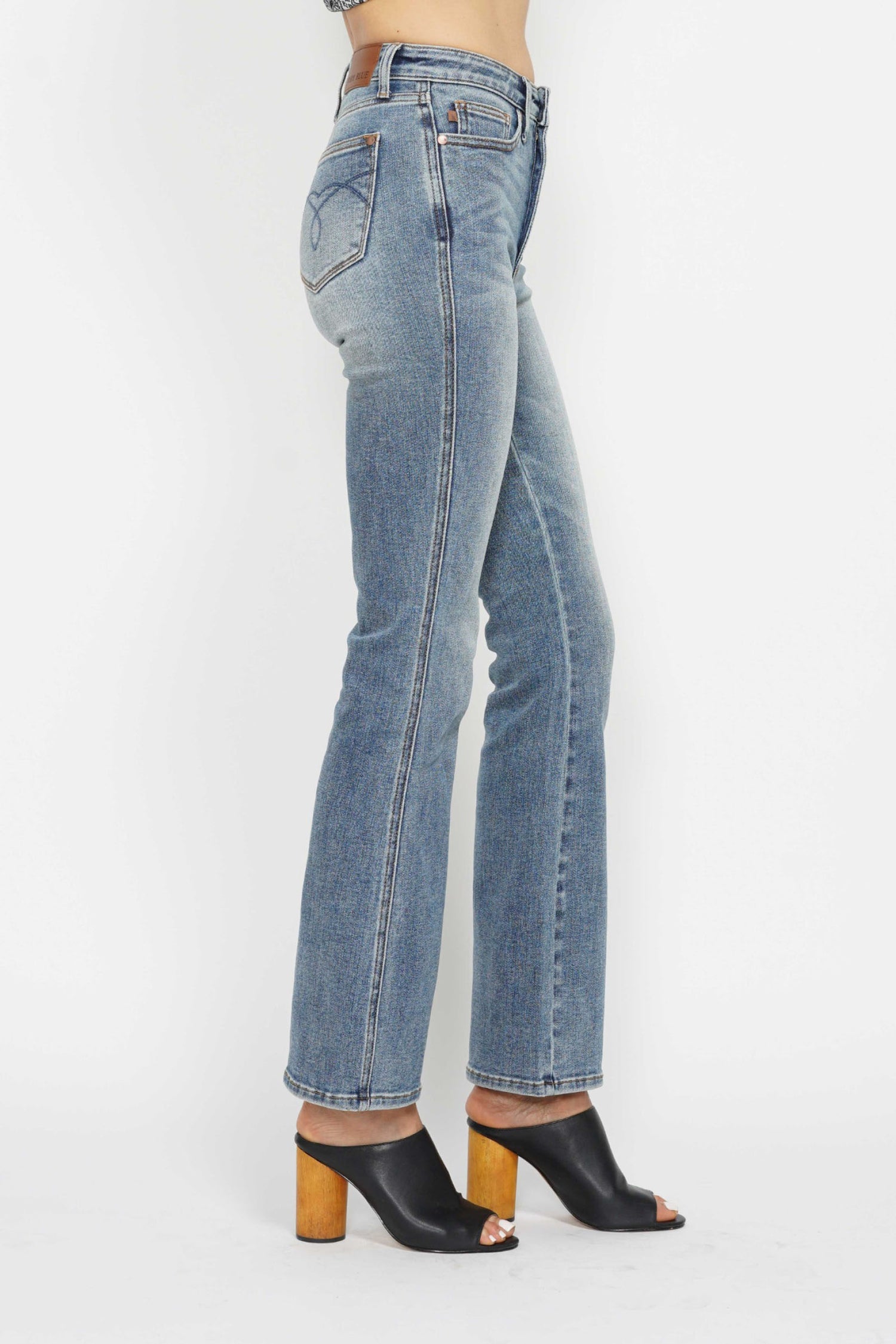 Judy Blue Full Size Tummy Control Back Embroidered Pocketed Bootcut Jeans Plus Size - MyEmpired