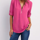Solid V Neck Blouse - MyEmpired
